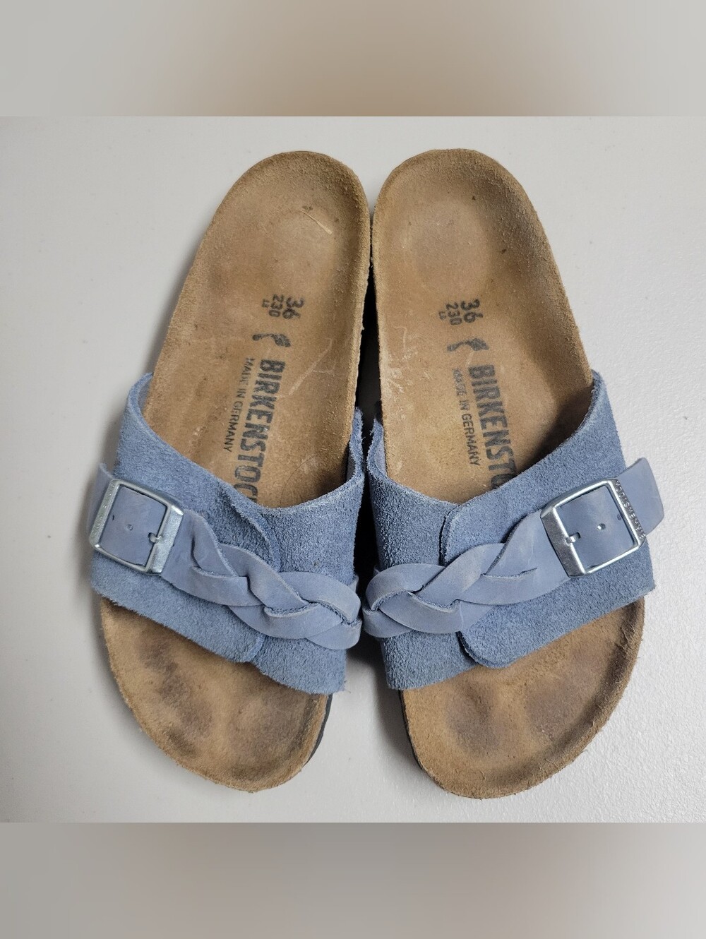 Birkenstock  Oita  Light Blue Suede Braided Slide Sandals Size 36-5.